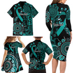Ovarian Cancer Awareness Personalised Family Matching Long Sleeve Bodycon Dress and Hawaiian Shirt Aboriginal Ribbon Dot Painting