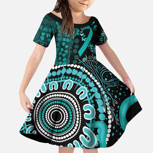 Ovarian Cancer Awareness Personalised Family Matching Mermaid Dress and Hawaiian Shirt Aboriginal Ribbon Dot Painting