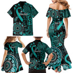 Ovarian Cancer Awareness Personalised Family Matching Mermaid Dress and Hawaiian Shirt Aboriginal Ribbon Dot Painting