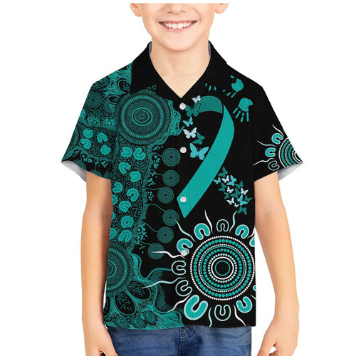 Ovarian Cancer Awareness Personalised Family Matching Mermaid Dress and Hawaiian Shirt Aboriginal Ribbon Dot Painting