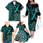 Ovarian Cancer Awareness Personalised Family Matching Off The Shoulder Long Sleeve Dress and Hawaiian Shirt Aboriginal Ribbon Dot Painting