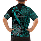 Ovarian Cancer Awareness Personalised Family Matching Off The Shoulder Long Sleeve Dress and Hawaiian Shirt Aboriginal Ribbon Dot Painting