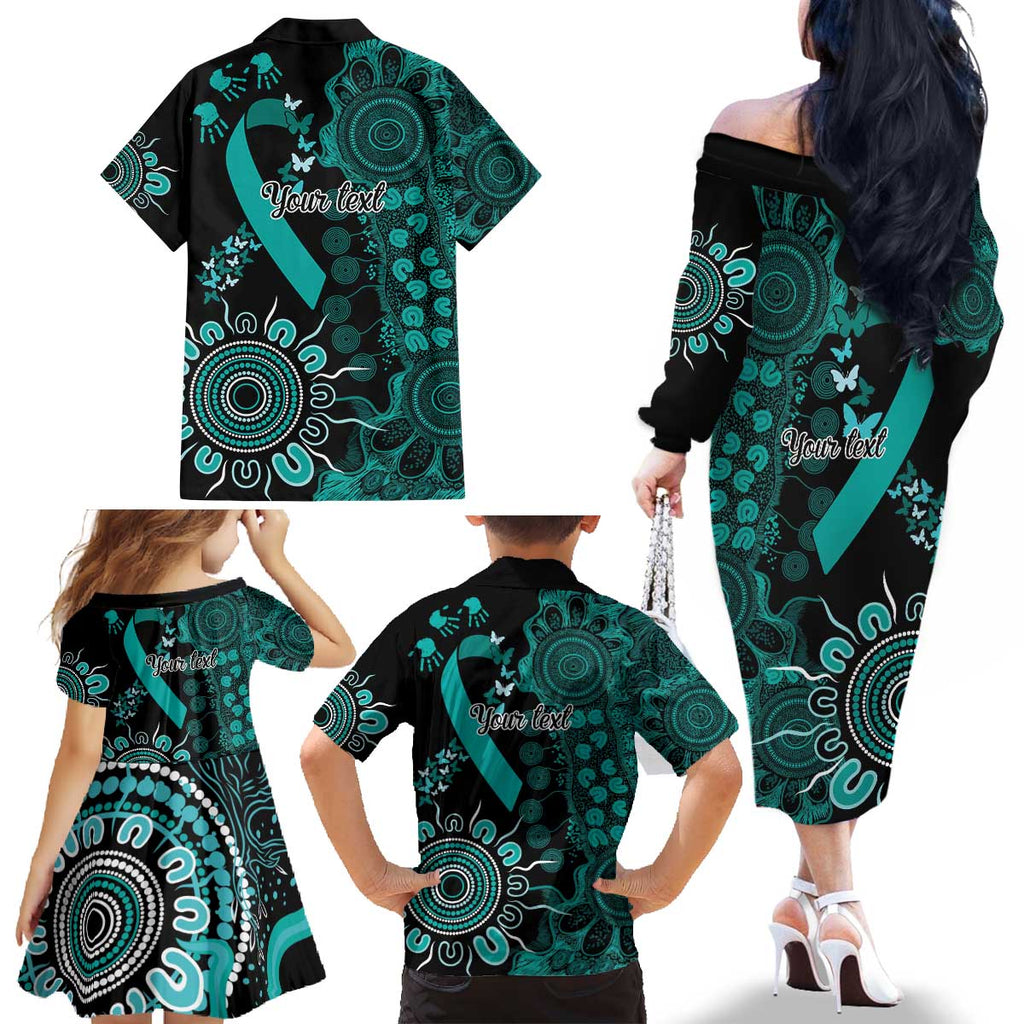 Ovarian Cancer Awareness Personalised Family Matching Off The Shoulder Long Sleeve Dress and Hawaiian Shirt Aboriginal Ribbon Dot Painting