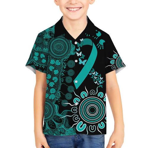 Ovarian Cancer Awareness Personalised Family Matching Off The Shoulder Long Sleeve Dress and Hawaiian Shirt Aboriginal Ribbon Dot Painting