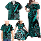 Ovarian Cancer Awareness Personalised Family Matching Off Shoulder Maxi Dress and Hawaiian Shirt Aboriginal Ribbon Dot Painting