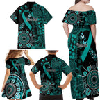 Ovarian Cancer Awareness Personalised Family Matching Off Shoulder Maxi Dress and Hawaiian Shirt Aboriginal Ribbon Dot Painting