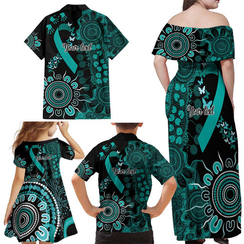Ovarian Cancer Awareness Personalised Family Matching Off Shoulder Maxi Dress and Hawaiian Shirt Aboriginal Ribbon Dot Painting