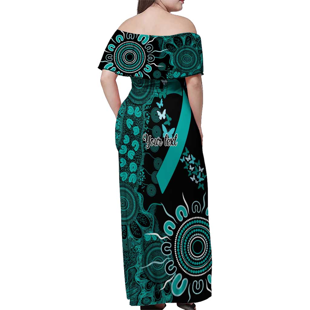 Ovarian Cancer Awareness Personalised Family Matching Off Shoulder Maxi Dress and Hawaiian Shirt Aboriginal Ribbon Dot Painting