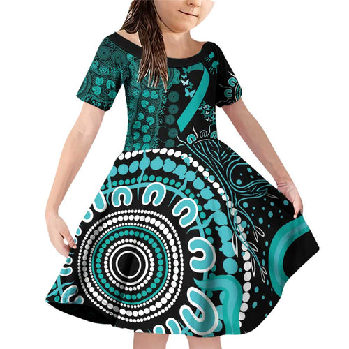 Ovarian Cancer Awareness Personalised Family Matching Off Shoulder Short Dress and Hawaiian Shirt Aboriginal Ribbon Dot Painting