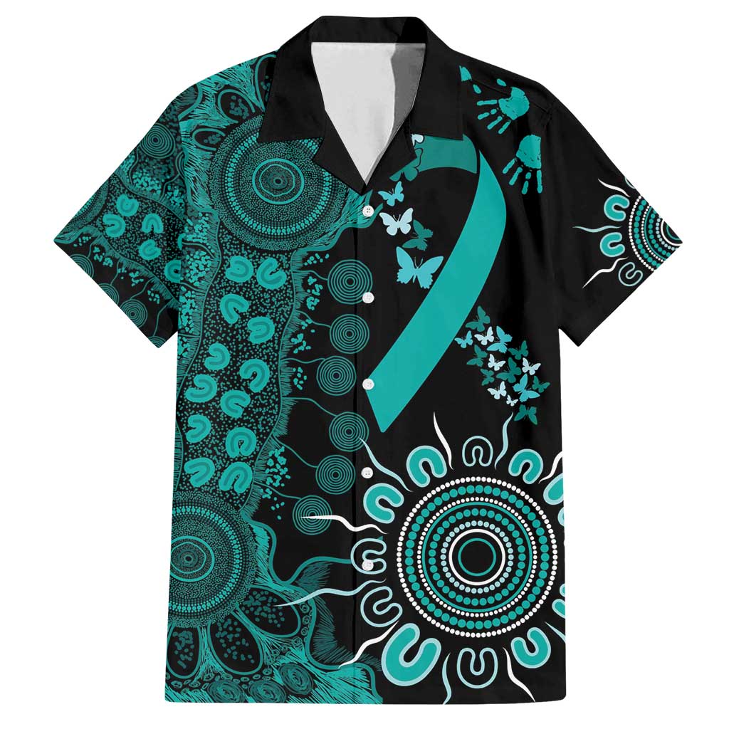 Ovarian Cancer Awareness Personalised Family Matching Off Shoulder Short Dress and Hawaiian Shirt Aboriginal Ribbon Dot Painting