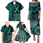 Ovarian Cancer Awareness Personalised Family Matching Puletasi and Hawaiian Shirt Aboriginal Ribbon Dot Painting