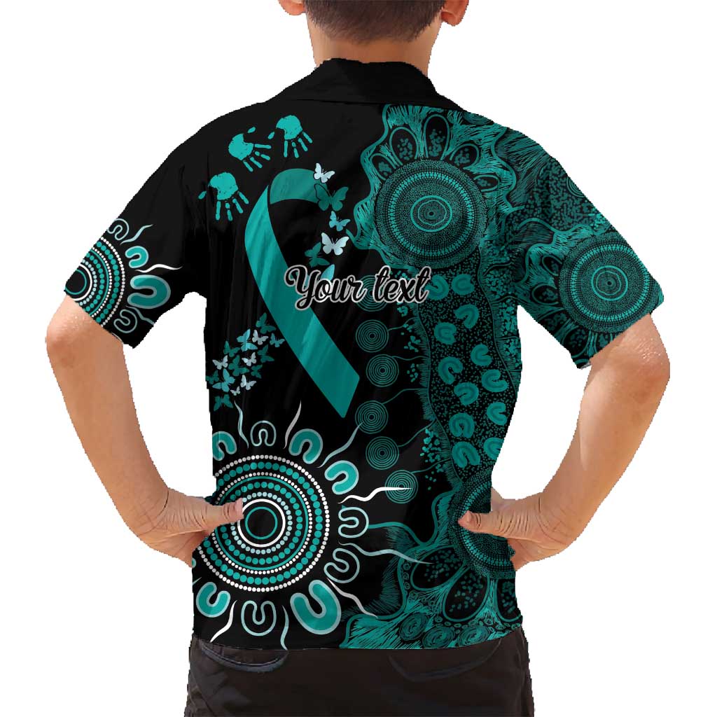 Ovarian Cancer Awareness Personalised Family Matching Puletasi and Hawaiian Shirt Aboriginal Ribbon Dot Painting