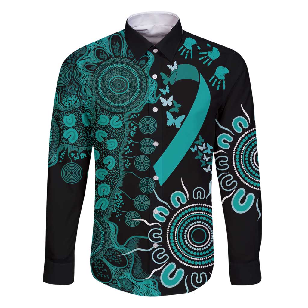 Ovarian Cancer Awareness Personalised Family Matching Puletasi and Hawaiian Shirt Aboriginal Ribbon Dot Painting