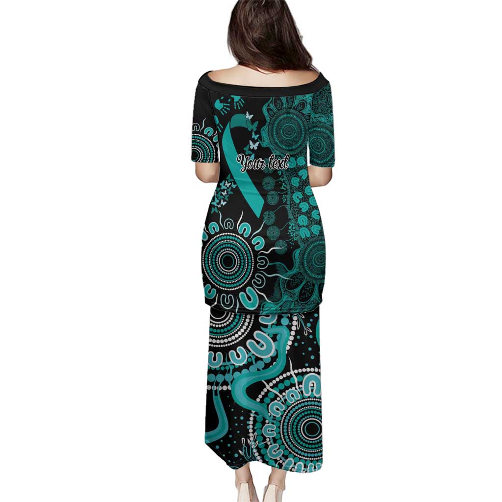 Ovarian Cancer Awareness Personalised Family Matching Puletasi and Hawaiian Shirt Aboriginal Ribbon Dot Painting