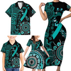 Ovarian Cancer Awareness Personalised Family Matching Short Sleeve Bodycon Dress and Hawaiian Shirt Aboriginal Ribbon Dot Painting