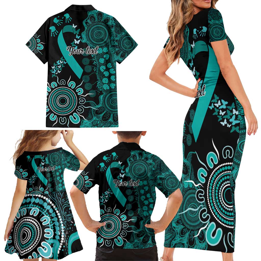 Ovarian Cancer Awareness Personalised Family Matching Short Sleeve Bodycon Dress and Hawaiian Shirt Aboriginal Ribbon Dot Painting