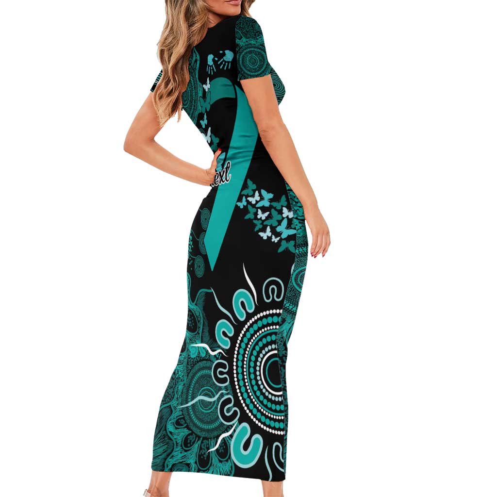 Ovarian Cancer Awareness Personalised Family Matching Short Sleeve Bodycon Dress and Hawaiian Shirt Aboriginal Ribbon Dot Painting