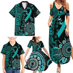 Ovarian Cancer Awareness Personalised Family Matching Summer Maxi Dress and Hawaiian Shirt Aboriginal Ribbon Dot Painting