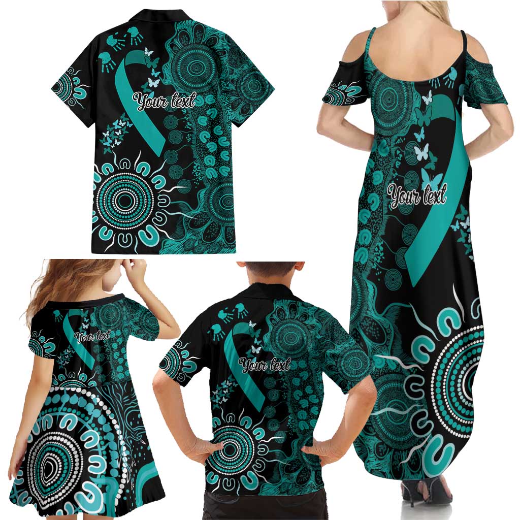Ovarian Cancer Awareness Personalised Family Matching Summer Maxi Dress and Hawaiian Shirt Aboriginal Ribbon Dot Painting