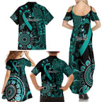 Ovarian Cancer Awareness Personalised Family Matching Summer Maxi Dress and Hawaiian Shirt Aboriginal Ribbon Dot Painting