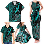 Ovarian Cancer Awareness Personalised Family Matching Tank Maxi Dress and Hawaiian Shirt Aboriginal Ribbon Dot Painting