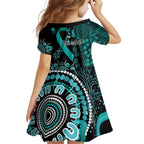 Ovarian Cancer Awareness Personalised Family Matching Tank Maxi Dress and Hawaiian Shirt Aboriginal Ribbon Dot Painting