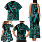 Ovarian Cancer Awareness Personalised Family Matching Tank Maxi Dress and Hawaiian Shirt Aboriginal Ribbon Dot Painting