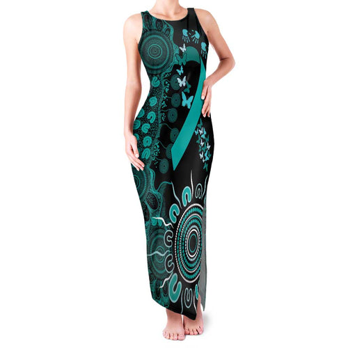 Ovarian Cancer Awareness Personalised Family Matching Tank Maxi Dress and Hawaiian Shirt Aboriginal Ribbon Dot Painting