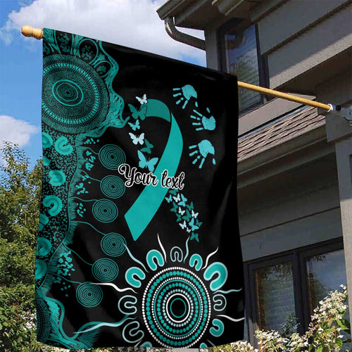 Ovarian Cancer Awareness Personalised Garden Flag Aboriginal Ribbon Dot Painting