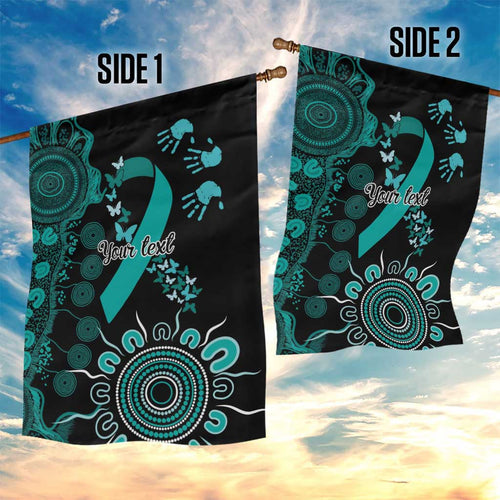 Ovarian Cancer Awareness Personalised Garden Flag Aboriginal Ribbon Dot Painting