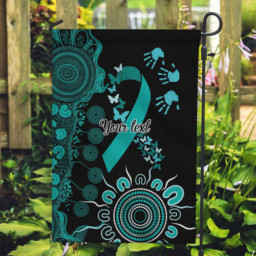 Ovarian Cancer Awareness Personalised Garden Flag Aboriginal Ribbon Dot Painting