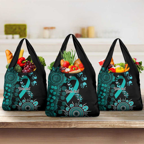 Ovarian Cancer Awareness Personalised Grocery Bag Aboriginal Ribbon Dot Painting