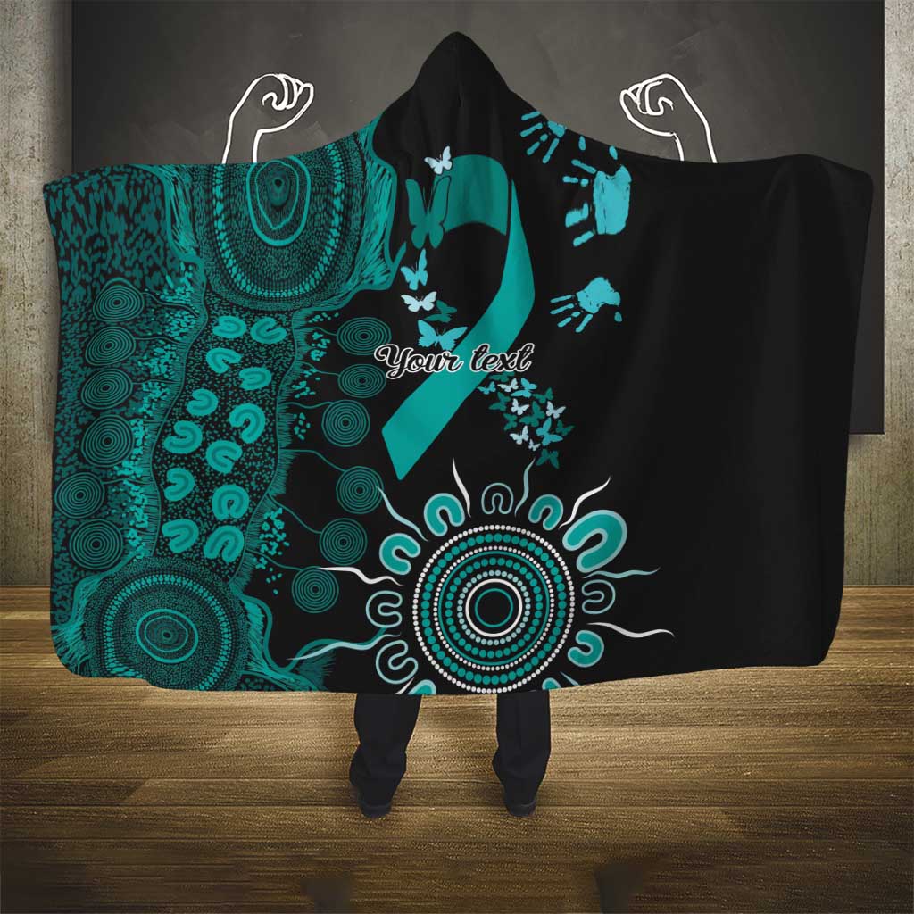 Ovarian Cancer Awareness Personalised Hooded Blanket Aboriginal Ribbon Dot Painting