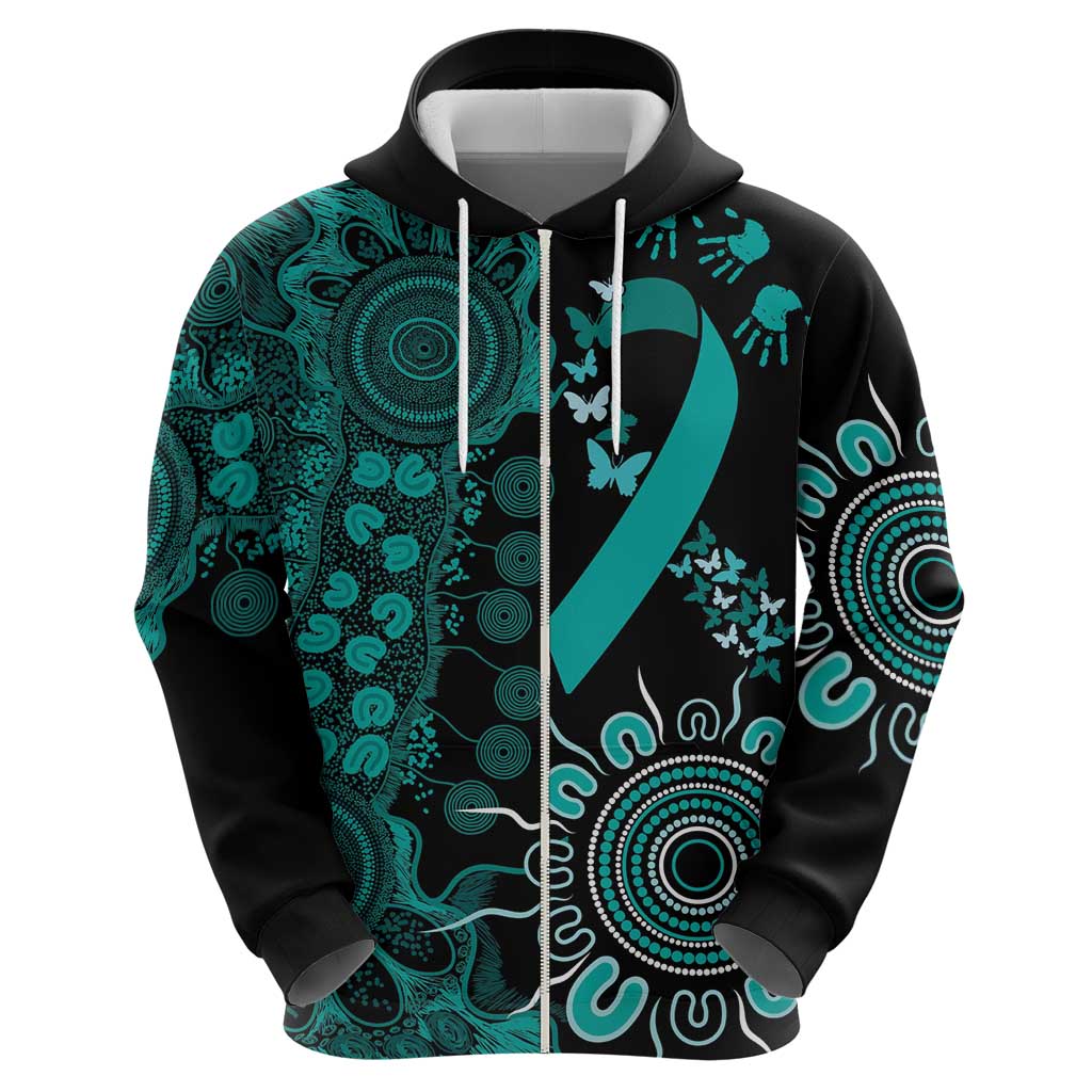 Ovarian Cancer Awareness Personalised Hoodie Aboriginal Ribbon Dot Painting
