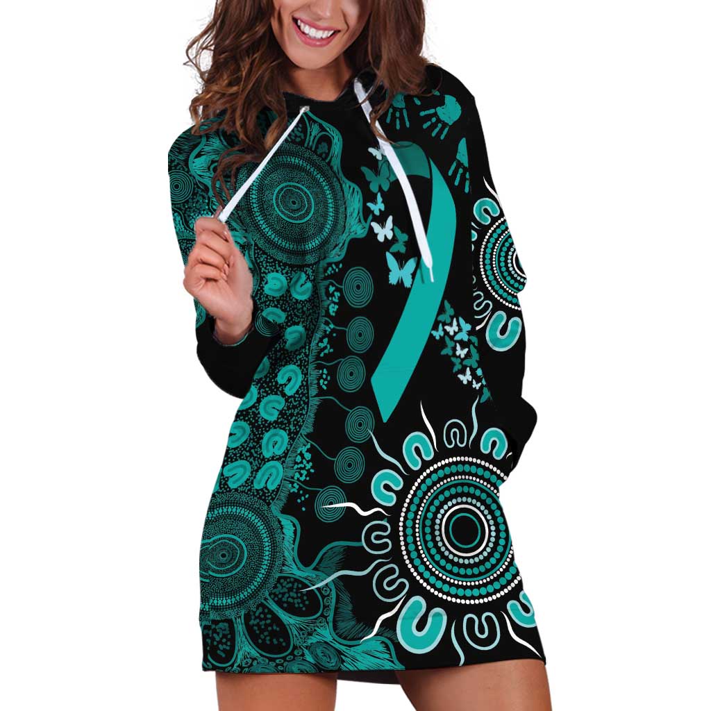 Ovarian Cancer Awareness Personalised Hoodie Dress Aboriginal Ribbon Dot Painting
