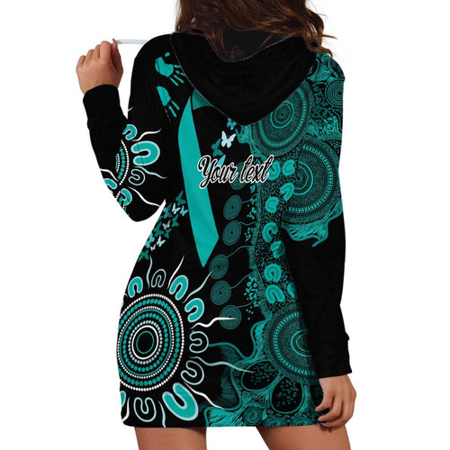Ovarian Cancer Awareness Personalised Hoodie Dress Aboriginal Ribbon Dot Painting