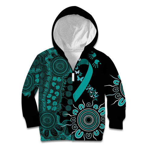 Ovarian Cancer Awareness Personalised Kid Hoodie Aboriginal Ribbon Dot Painting
