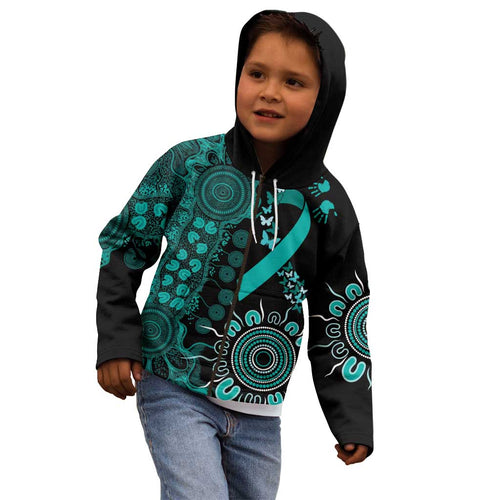 Ovarian Cancer Awareness Personalised Kid Hoodie Aboriginal Ribbon Dot Painting