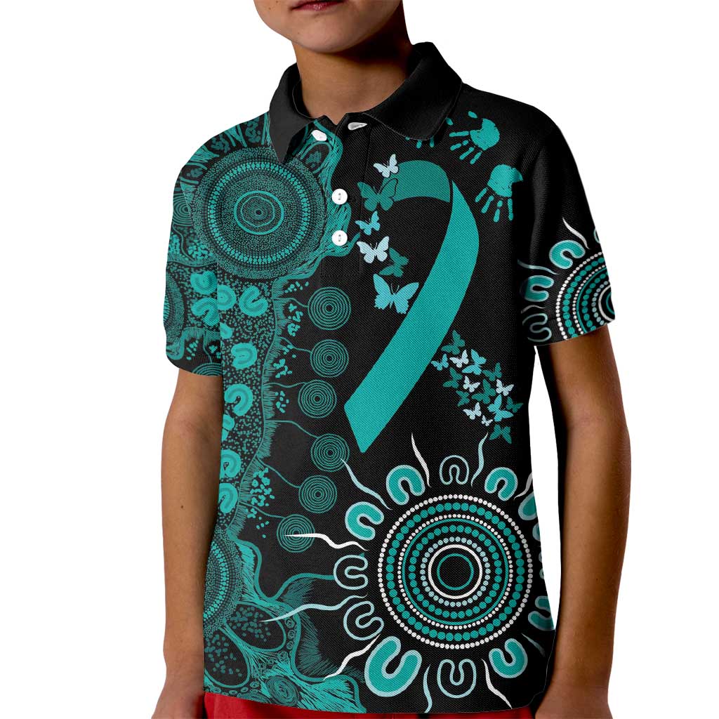 Ovarian Cancer Awareness Personalised Kid Polo Shirt Aboriginal Ribbon Dot Painting