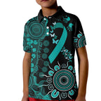 Ovarian Cancer Awareness Personalised Kid Polo Shirt Aboriginal Ribbon Dot Painting