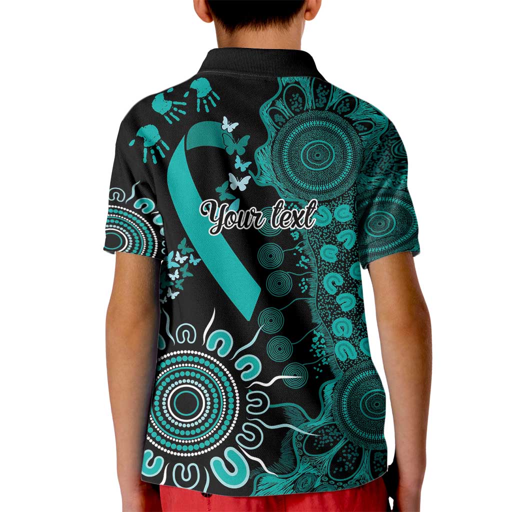 Ovarian Cancer Awareness Personalised Kid Polo Shirt Aboriginal Ribbon Dot Painting