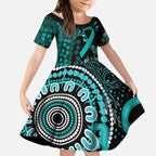 Ovarian Cancer Awareness Personalised Kid Short Sleeve Dress Aboriginal Ribbon Dot Painting