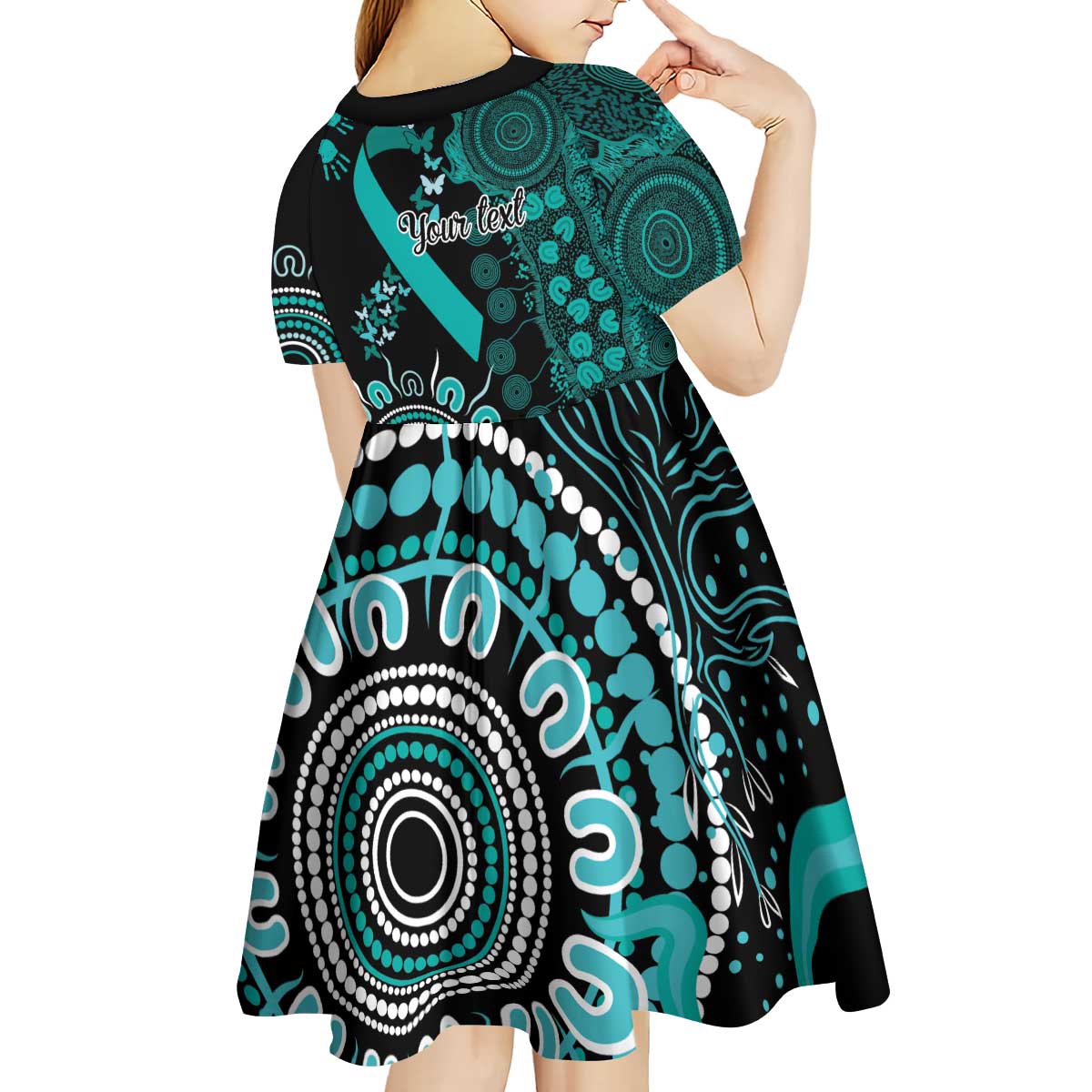 Ovarian Cancer Awareness Personalised Kid Short Sleeve Dress Aboriginal Ribbon Dot Painting
