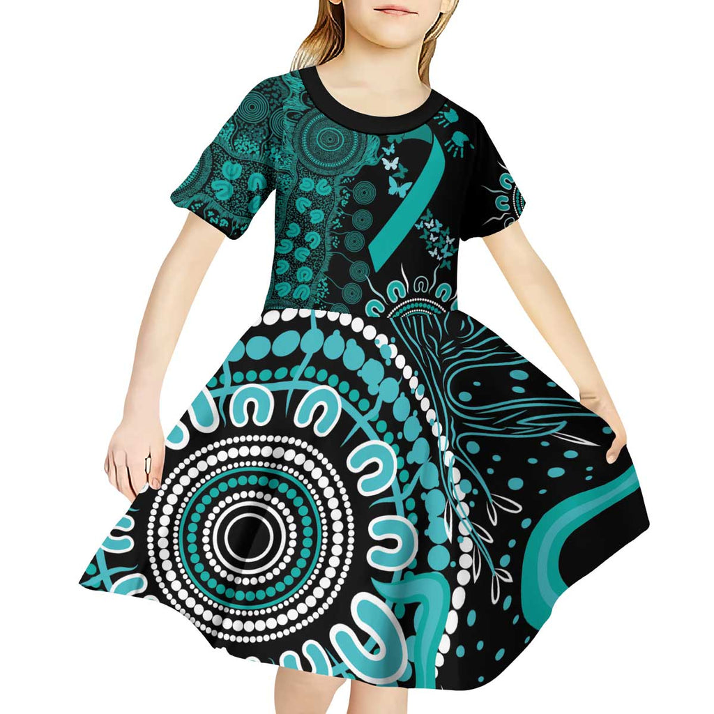 Ovarian Cancer Awareness Personalised Kid Short Sleeve Dress Aboriginal Ribbon Dot Painting