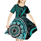 Ovarian Cancer Awareness Personalised Kid Short Sleeve Dress Aboriginal Ribbon Dot Painting