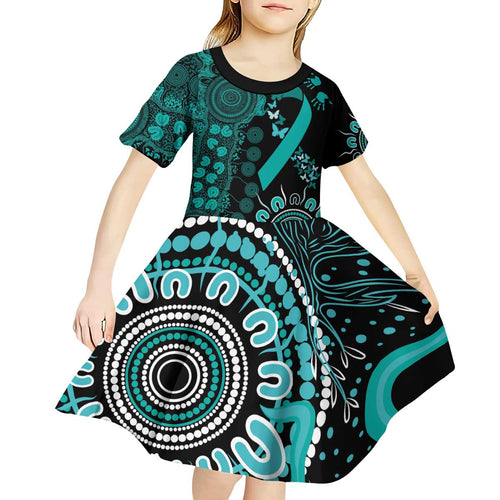 Ovarian Cancer Awareness Personalised Kid Short Sleeve Dress Aboriginal Ribbon Dot Painting