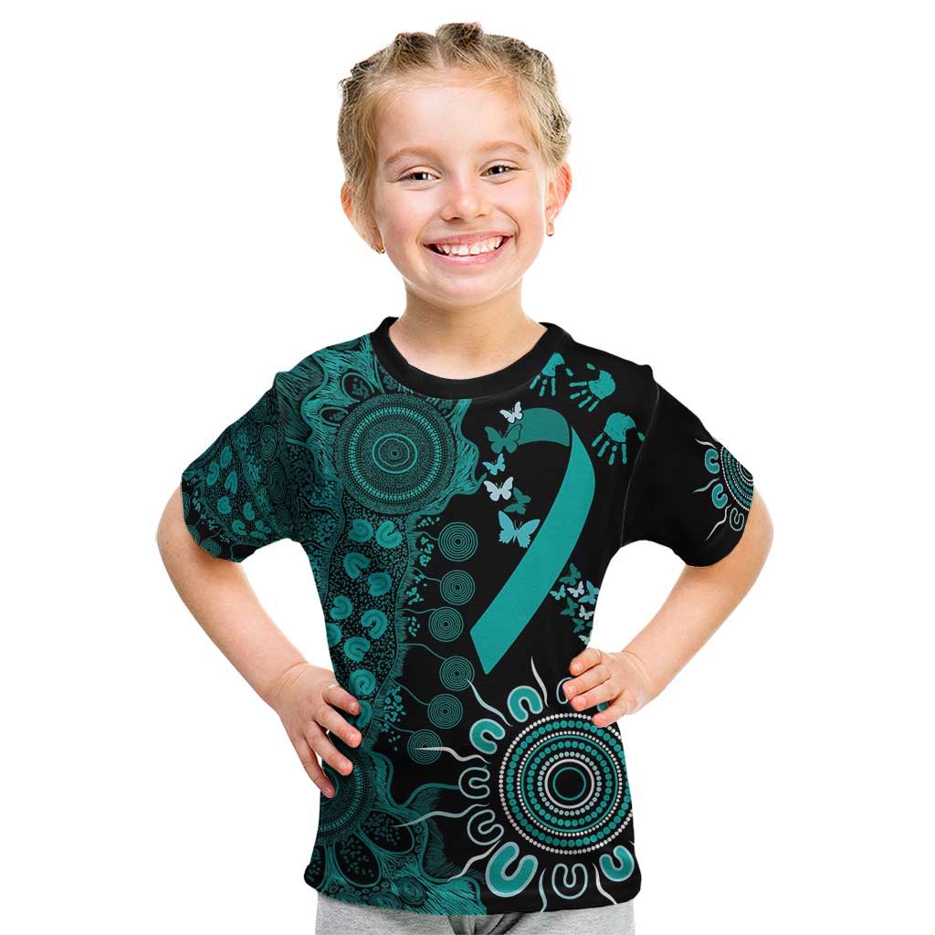 Ovarian Cancer Awareness Personalised Kid T Shirt Aboriginal Ribbon Dot Painting