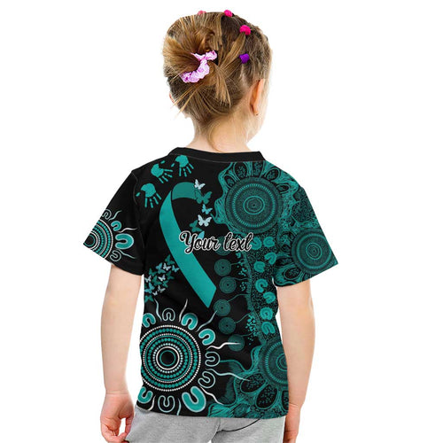 Ovarian Cancer Awareness Personalised Kid T Shirt Aboriginal Ribbon Dot Painting