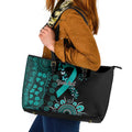 Ovarian Cancer Awareness Personalised Leather Tote Bag Aboriginal Ribbon Dot Painting