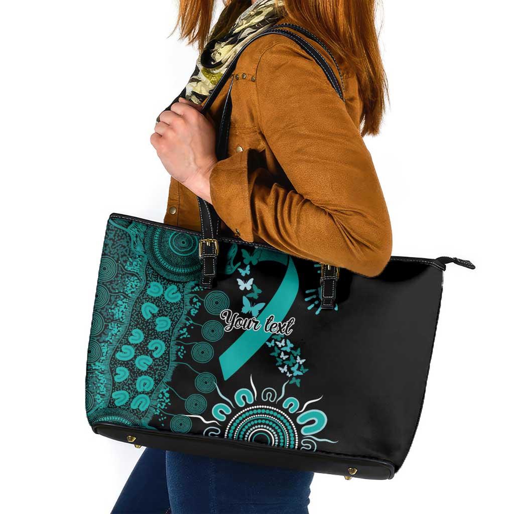 Ovarian Cancer Awareness Personalised Leather Tote Bag Aboriginal Ribbon Dot Painting